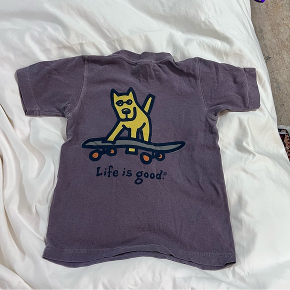 NWT Vintage Life is Good Kids Short Sleeve Tee Brown Small Dog Skateboarding - Picture 3 of 3